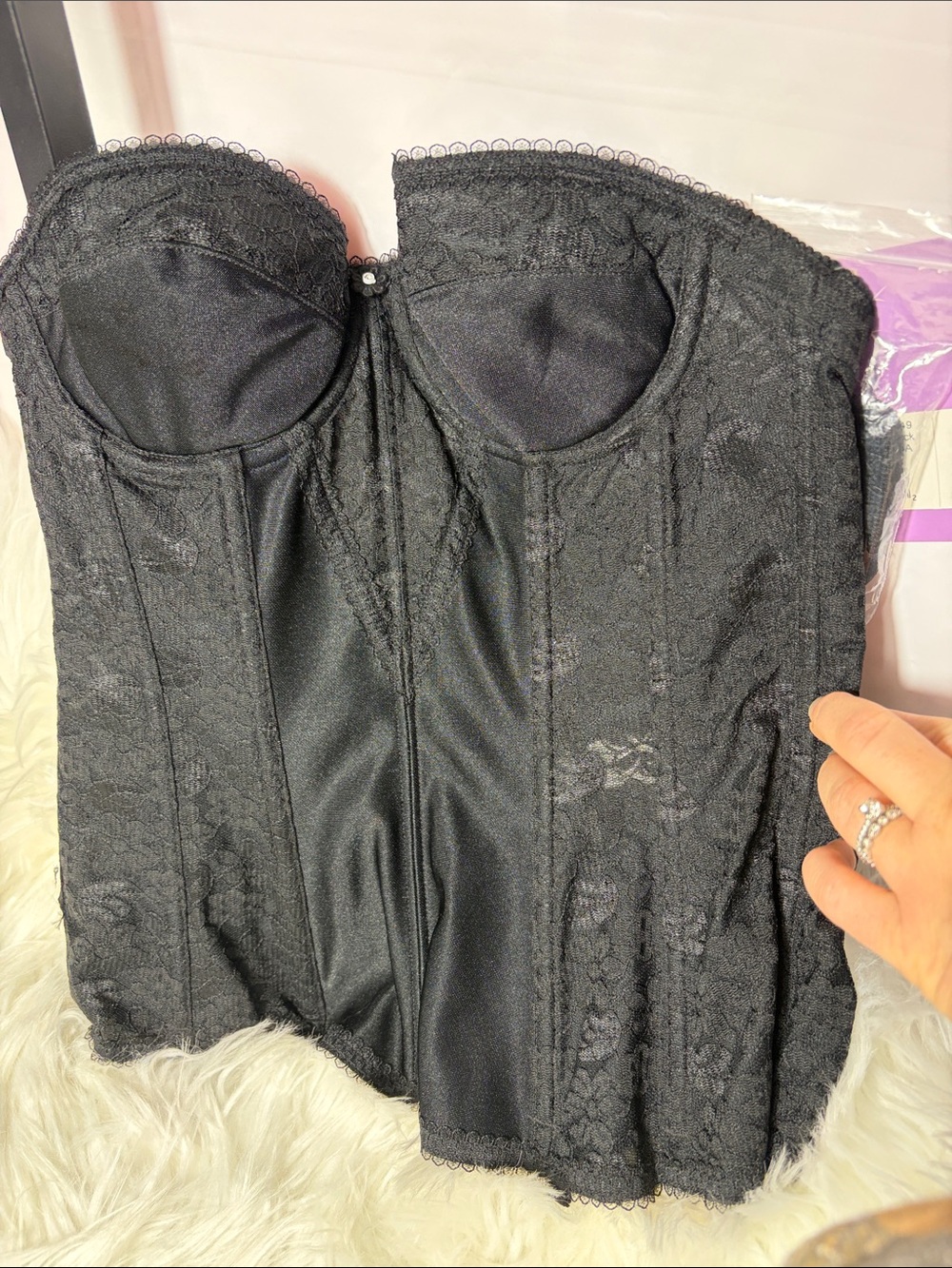 Dominique Black Lace Strapless Longline Bustier Corset